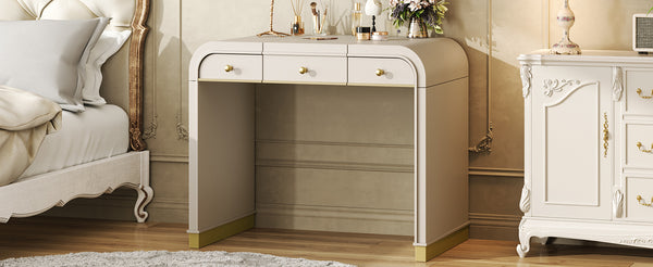 English Elm Classic Flip Top Vanity Desk with Gold Accents 2 Drawer Retro Bedroom Dressing Table Champagne N704P381406C