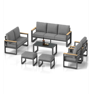 English Elm All-weather 9 Seat Aluminum Patio Conversation Set with Tempered Glass Table Gray B082S00110