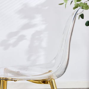 English Elm Table Modern 5-Piece Set: Circular Tempered Glass Dining Table With 4 Transparent Chairs & Gold Legs W1151S02864-GIGA