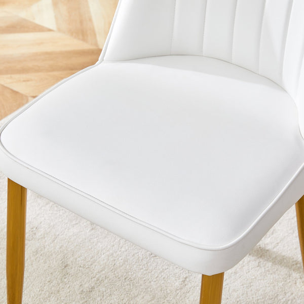 English Elm Table Set Extendable Round Oval Mdf White Gold Legs Six Pu Chairs Modern Dining W1151S03955