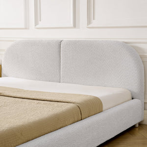 English Elm Queen Upholstered Bed with Tall Curved Headboard Soft Textured Fabric Modern Bedroom Beige W487S00485