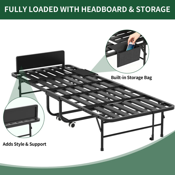 English Elm 75 Inch Rollaway Twin Bed with Memory Foam Mattress Heavy Duty Steel Frame Foldable W2735P425464