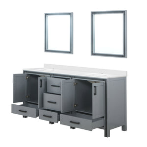 English Elm Dark Grey Double Bath Vanity 72" W With Cultured Marble Top & Soft-Close Drawers, 30" Mirrors Included B2731S00937