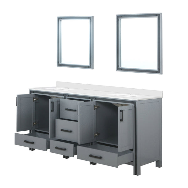 English Elm Dark Grey Double Bath Vanity 72" W With Cultured Marble Top & Soft-Close Drawers, 30" Mirrors Included B2731S00937
