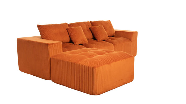 English Elm 101" Modular Cloud Sectional Corduroy Upholstered Sofa Reversible Chaise Living Room Orange W1170S00054