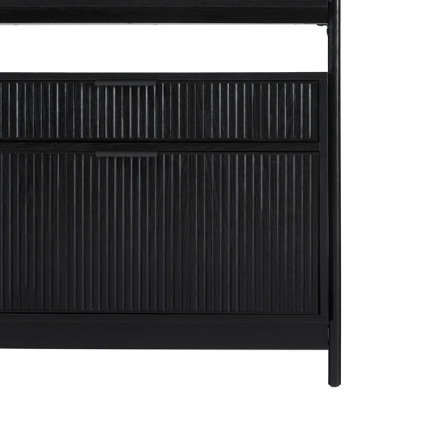 English Elm Walker Edison - Transitional Wide Reeded Bookshelf with Drawers on Bottom for Home Office, Spacious Shelving & Storage Black 75.25 L x 20.63 W x 7 H B185P200187