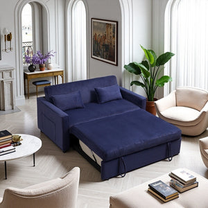 English Elm Futon 3-in-1 Corduroy Sofa Bed with Adjustable Backrest, Pull-Out Sleeper and Storage Pocket Blue W3138P281699