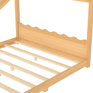 English Elm Queen House Frame Floor Bed Solid Pine Montessori Low Profile Kids Bedroom Natural W1580P387849