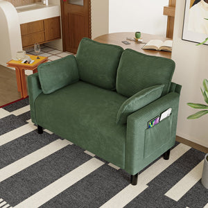 English Elm 48" Corduroy Compact Loveseat with Side Pocket Solid Wood Frame for Small Spaces Dark Green W2715P409866