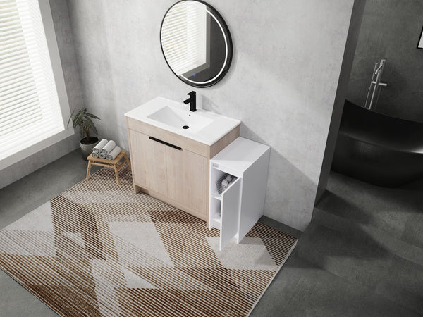 English Elm 48 Inch Freestanding Bathroom Vanity With Ceramic Sink, Soft-Close Doors & Ample Storage Solutions W999S00306