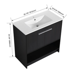 English Elm 36" Bathroom Vanity With Ceramic Sink, Soft-Close Doors, Modern Plywood Cabinet & Open Shelf Storage W1972S00020