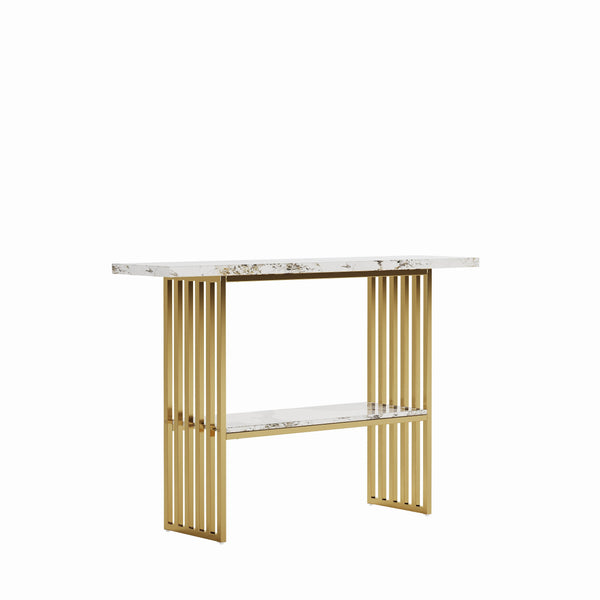 English Elm 47''double Semi-circle Console Table with Led Lighting and Sculptural Hammered Wood Base W2263P395489