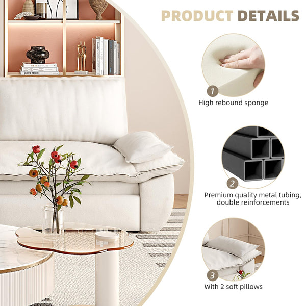 English Elm 73.2" Queen Sleeper Sofa Convertible Corduroy Loveseat for Guest Room or Living Space Beige+White W1885S00328