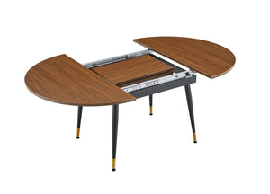 English Elm Walnut Oval Extendable Dining Table Seats up to Ten with Sleek Black Metal Legs W3875S00101