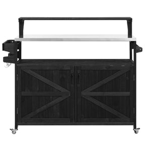 English Elm K&K 53.3" Outdoor Kitchen Island with 1.2" Stainless Top, Spacious Storage, Raised Shelf, Wheels Black N707P250628B