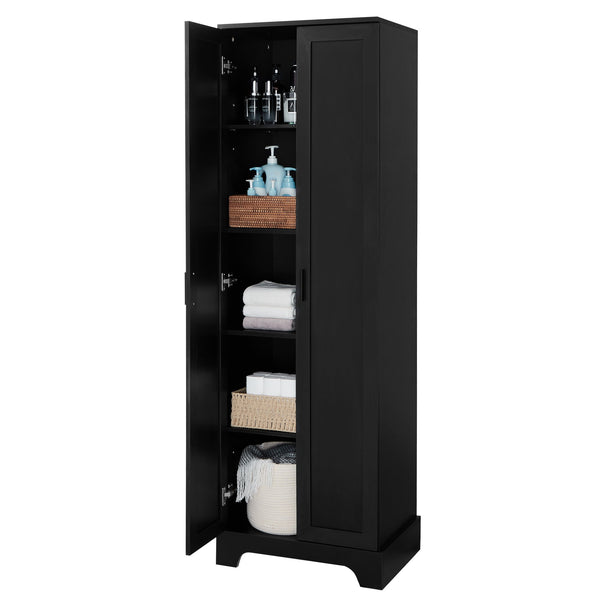 English Elm Storage Cabinet Tall Mdf Two Door Adjustable Shelves Matte Black Home Office Bath N725P181207Z
