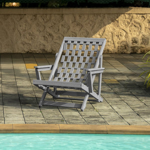 English Elm Pinecrest Outdoor Folding Lounge Chair Recycled Hdpe Reclining Patio Seat with Cushion Gray B2745P409688