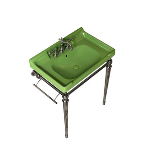 English Elm VICI 28" Bathroom Console Sink with Integrated Ceramic Basin, Overflow, Stainless Support Legs Chrome,Green W2615S00329