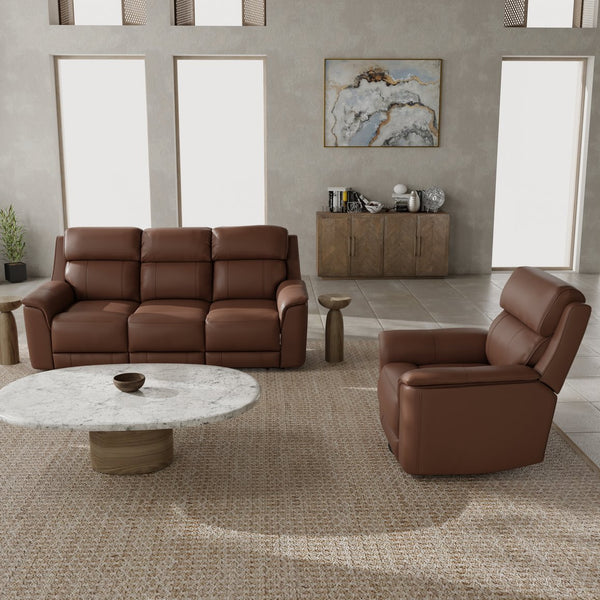 English Elm Oslo Genuine Leather Power Reclining Sofa Set with Usb Charging and Swivel Glider Pecan B339S00005