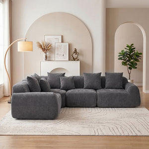 English Elm Oversized Velvet Cloud Sectional with Memory Foam Cushioning and L-shape Chaise Lounge Grey W3728S00014