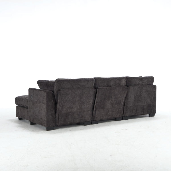 English Elm Modern Chenille L-shaped Sectional with Usb Charging Ottoman Storage Living Room Couch Black W2120S00014