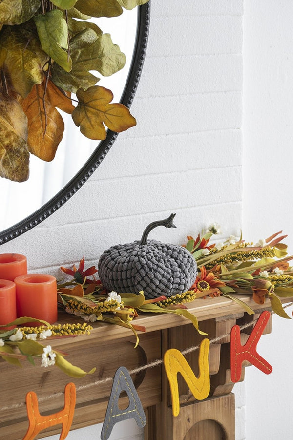 English Elm Set Of 2 Chenille Weighted Pumpkins In Soft Gray - Cozy Fall Décor For Thanksgiving & Harvest Tablescapes W2078P246681-GIGA