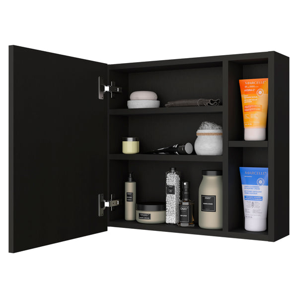 English Elm Medicine Mirrored Wall Cabinet with Raised Top, Modular External Shelves & Three Interior Shelves for Organized Storage and Stylish Bathroom Functionality Black 23.62 L x 19.68 W x 5.91 H B097133142