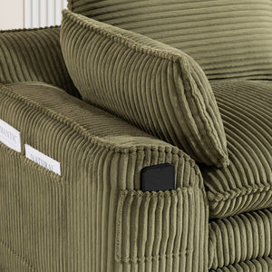 English Elm L Shaped Corduroy Modular Sectional with Cloud Cushions Footstool and Lumbar Pillows Emerald W395S00139