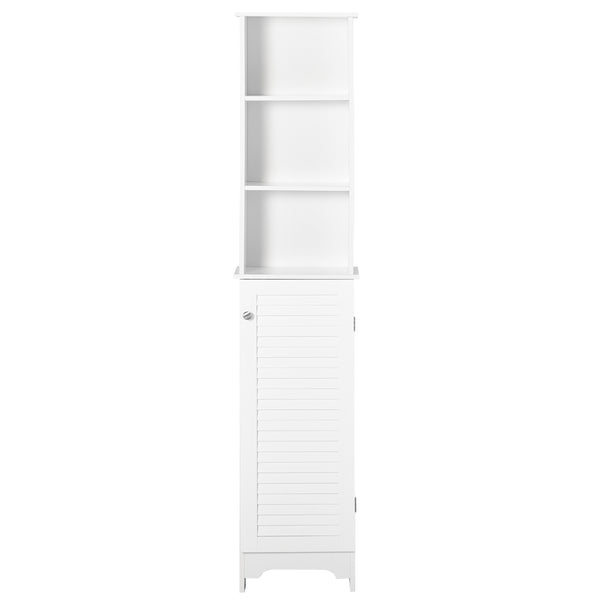 English Elm HOMCOM Vertical Bathroom Linen Cabinet 65" Tall Freestanding Storage Tower with 3 Adjustable Shelves, White W2225P200481