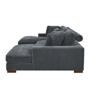 English Elm Large Corduroy Double Chaise Sectional Sofa with Lumbar Support for Spacious Living Rooms Dark Gray B2748S00014
