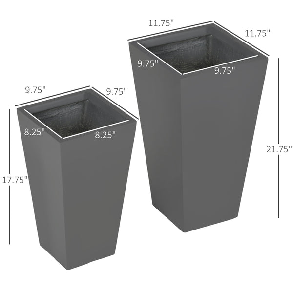 English Elm Durable Stackable Magnesium Oxide Planters 2 Pack Matte Stone Finish Outdoor Patio Set T3971P423406