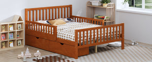 English Elm Full Wood Platform Bed with Headboard, Guardrails & Underbed Storage Drawers – Sturdy Pine Frame, 450LB Capacity Walnut 78.25 L x 18.5 W x 6 H N733P172700D