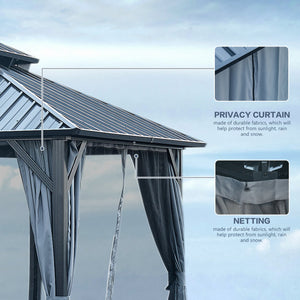 English Elm 10*10FT Aluminum Patio Gazebo with Galvanized Steel Hardtop, Double-Tier Ventilated Roof, Weatherproof Grey W765S00005
