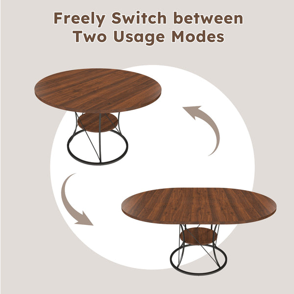 English Elm 43 Inch Foldable Mdf Dining Set with Pu Cushioned Solid Wood Chairs Space Saving Walnut W2700S00128