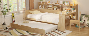 English Elm Wooden Twin Daybed with Trundle Built-in Desk and Open Shelves for Kids Rooms Natural N733S373389M