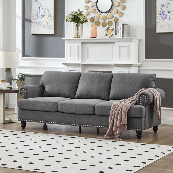 English Elm 83" Modern Classic Three-Seater Sofa with Storage, Upholstered Polyester, Solid Wood Frame, 900lb Capacity Grey W1097S00172