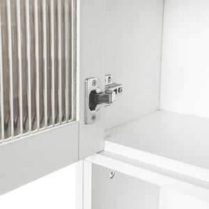 English Elm Computer Desk with Glass Doors, Hutch & Drawer Storage, Rotating 90° Desktop and Spacious Work Surface White W331S00194