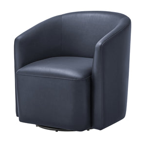 English Elm Ardena Midnight Blue Faux Leather Swivel Barrel Chair — Modern 360° Swivel, Pocket Coil Seat, Compact Chic (29.5x30x31.75) B050P322594