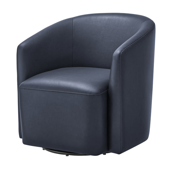 English Elm Ardena Midnight Blue Faux Leather Swivel Barrel Chair — Modern 360° Swivel, Pocket Coil Seat, Compact Chic (29.5x30x31.75) B050P322594