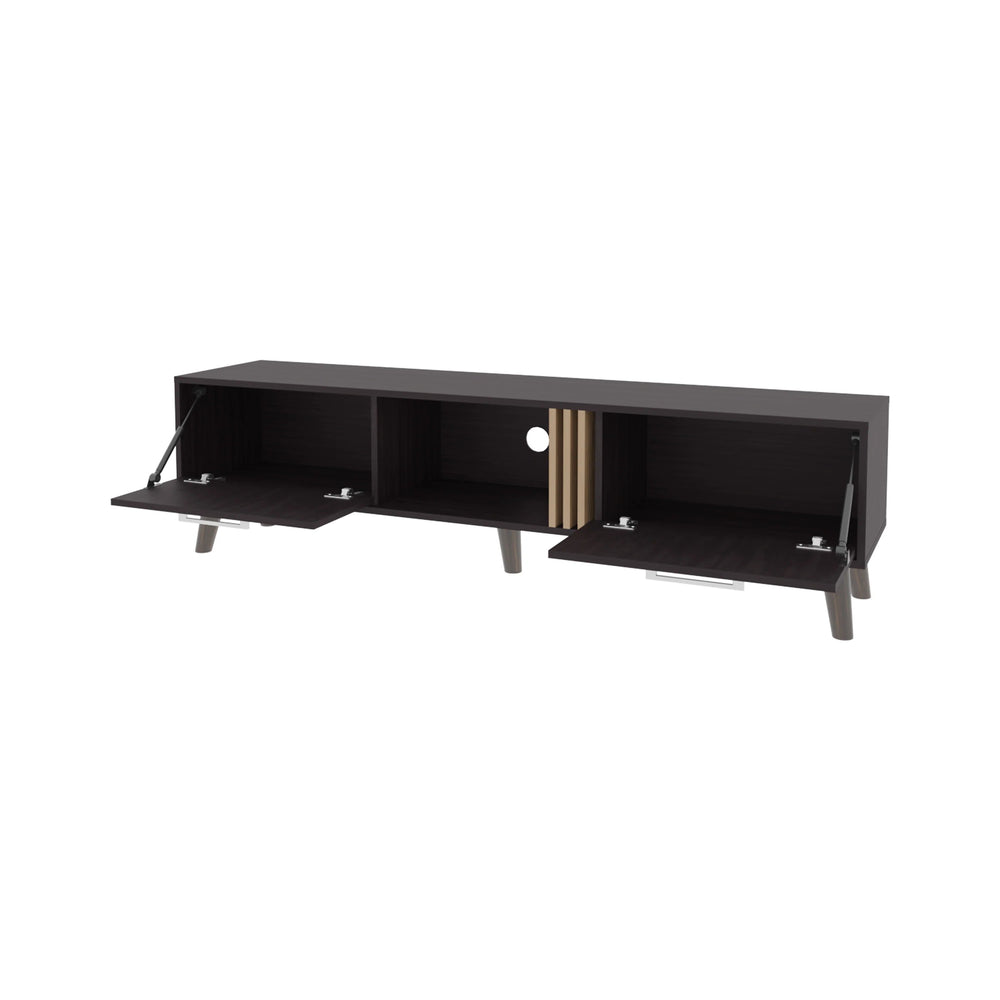 English Elm Wengue TV Console with 2 Doors, 3 Shelves & Open Storage — Sleek Rectangular Modern Entertainment Center B062P290229