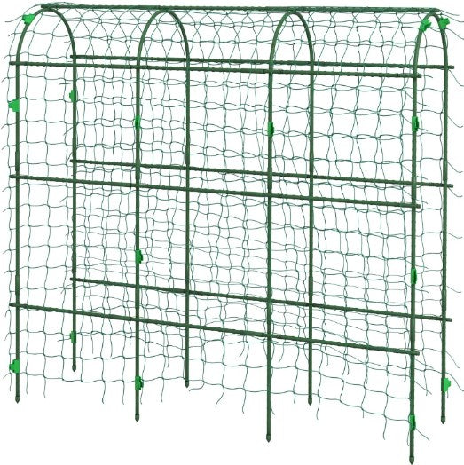 English Elm Arch A-frame Steel Garden Trellis with Climbing Net for Outdoor Vining Plants T3971P425491