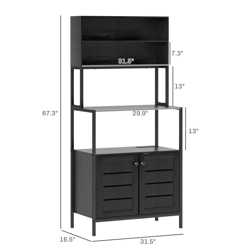 English Elm Convenient Matte Black Bakers Rack with Power Outlets Usb Ports and Open Shelving T3971P429706