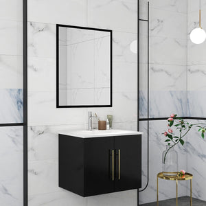 English Elm 24-Inch Modern Wall-Mounted Bathroom Vanity With Sink & Mirror, Soft Close Doors & Gold Accents W3151S00035