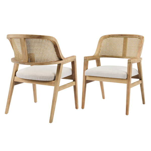 English Elm Mid-century Modern Dining Chairs Set of 2 Rattan Cane Back Rubberwood Upholstered Beige+Natural N768P411344N