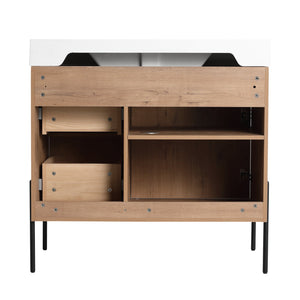 English Elm 36" Freestanding Bathroom Vanity Plywood Base Resin Sink Soft Close Storage W999S00526