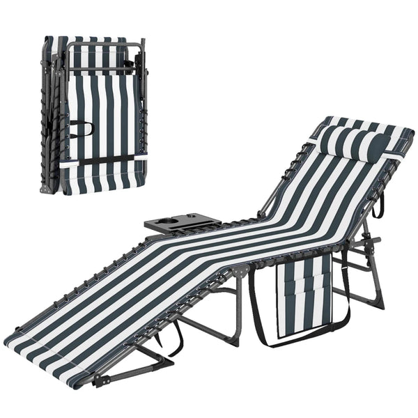 English Elm 2 Mesh Reclining Outdoor Chaise Loungers Foldable Steel Frame Pool Beach Set Gray,White+Blue T3971P467268