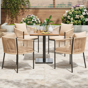 English Elm 2 Outdoor Chairs Set with Cushions — Weatherproof Rattan Dining Chairs, Comfort Curved Arms & Easy-Clean Fabric Beige T3623P409867