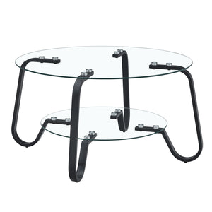 English Elm New Retro Minimalist Square Coffee Table Metal Frame Dual Tempered Glass Tiers W3226P295268