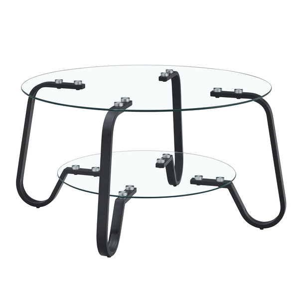 English Elm New Retro Minimalist Square Coffee Table Metal Frame Dual Tempered Glass Tiers W3226P295268