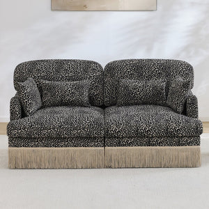English Elm Comfy Chenille Leopard Print Loveseat with Tassel Trim Modular Sectional for Living Room Khaki W5656S00019